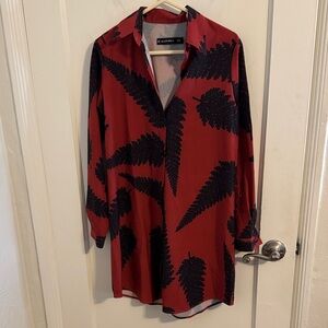 Manaola Women’s Red Shirt Dress with Black Ferns XS